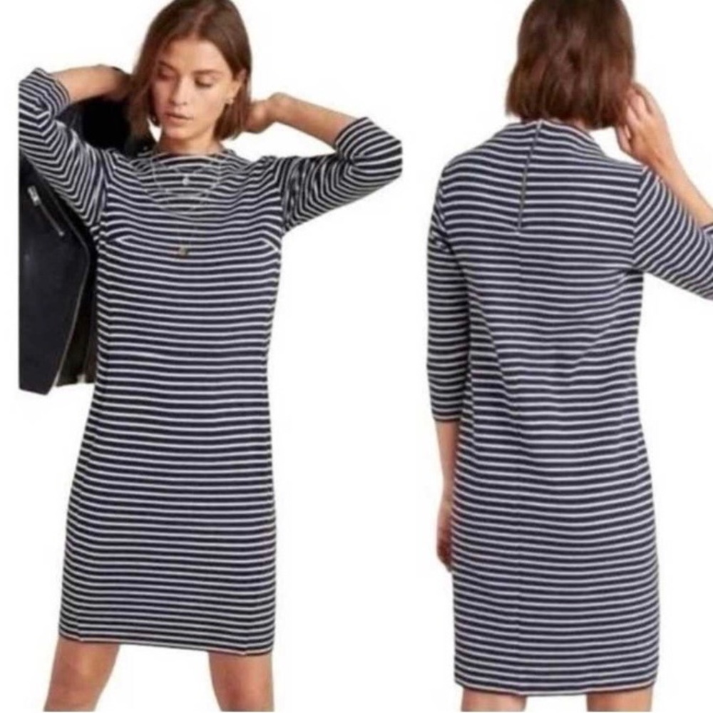 Anthropologie Seen Worn Kept Navy and White Striped Mini Dress Size 8